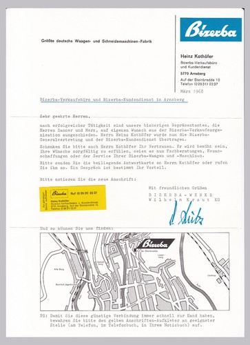 Schreiben 1968 bizerba - bizerba, waagen